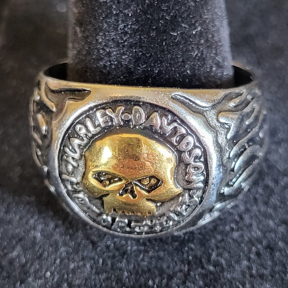 Men's Biker Ring Harley Davidson Motorcycles Gold Skull Size 12 Stainless Steel - Picture 3 of 8